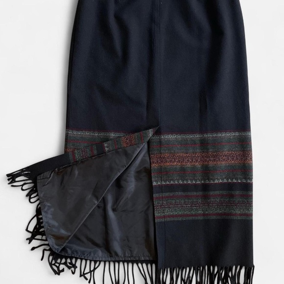 Vintage Michele Black Wool Blend Fringed Midi Skirt - Picture 6 of 6